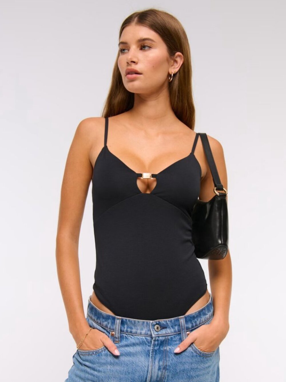 Abercrombie & Fitch Bra-Free Hardware Cutout Bodysuit - Black - Medium